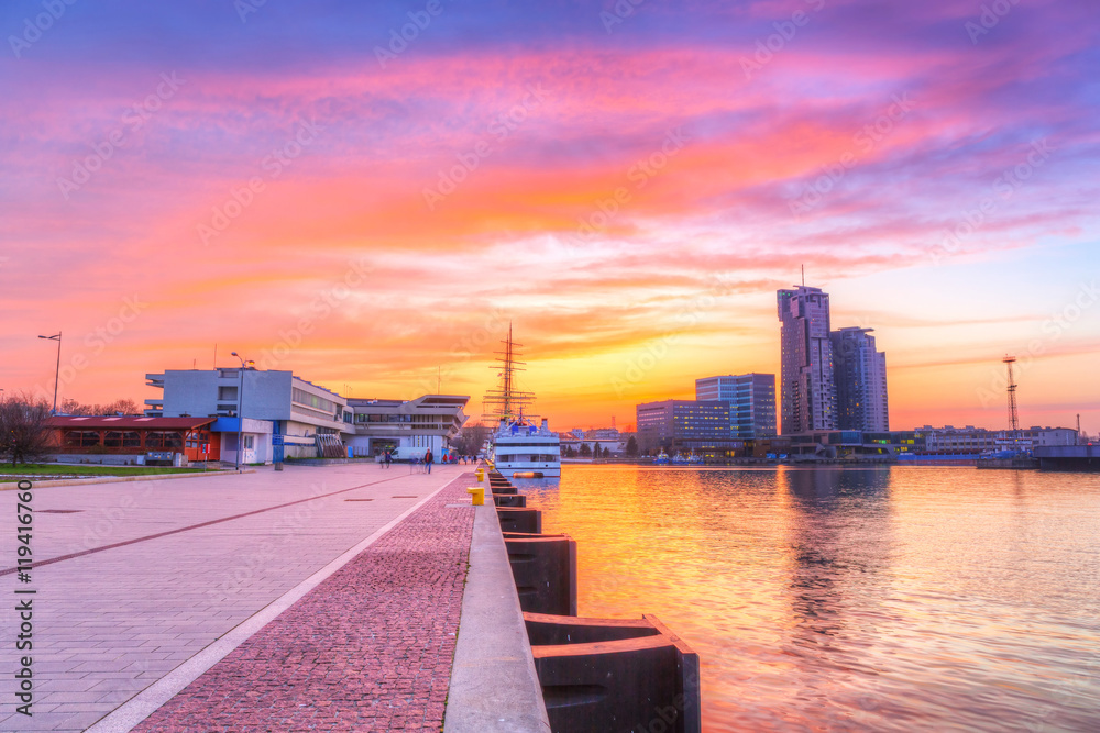 Fototapeta premium Sunset in Gdynia city at Baltic sea, Poland