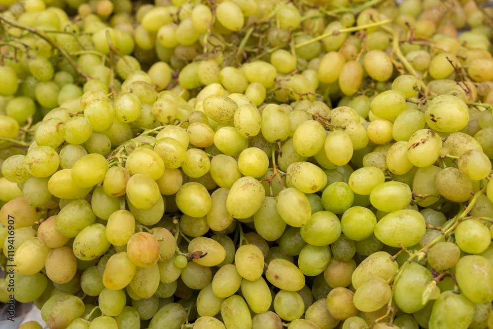 Green-yellow grapes for sale at city farmers market Green-yellow grapes for sale at city farmers market