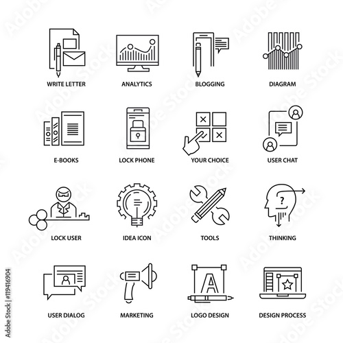 Modern thin line icons set for business