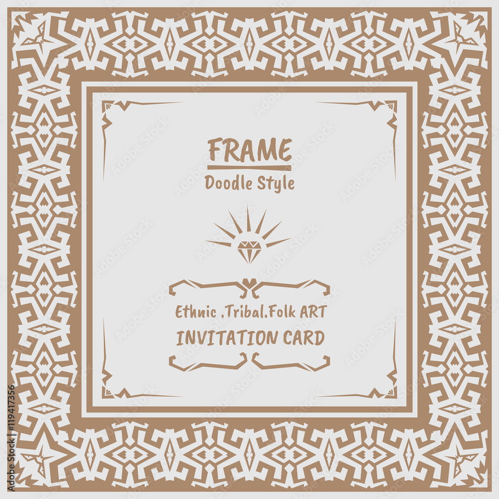 Abstract Doodle vector tribal ethnic style frame