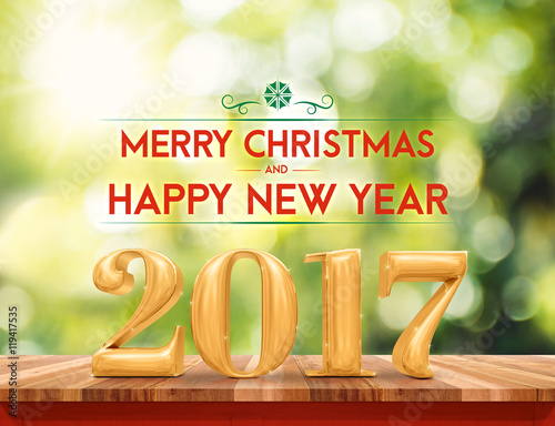 golden color 2017 Merry Christmas and HappyNew Year (3d renderin photo