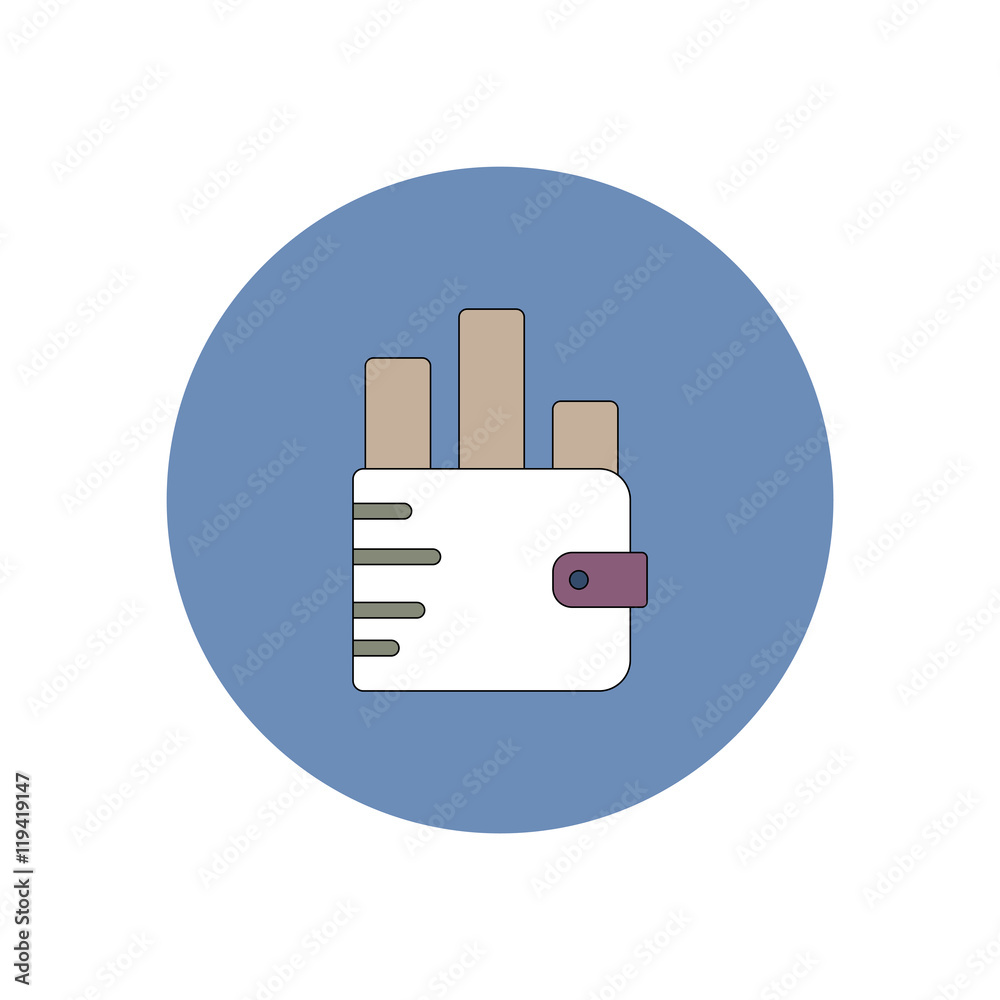 Vector illustration in flat design of column chart in wallet Vector illustration in flat design of column chart in wallet
