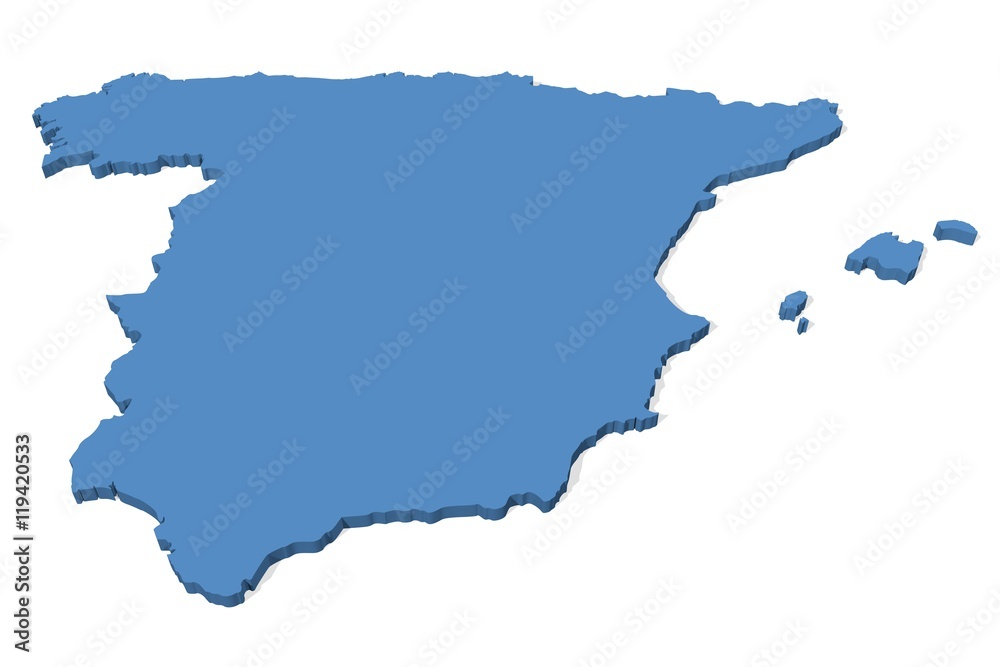 3D map of Spain on a plain background