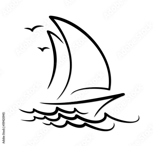 Sailing vessel in sea. 