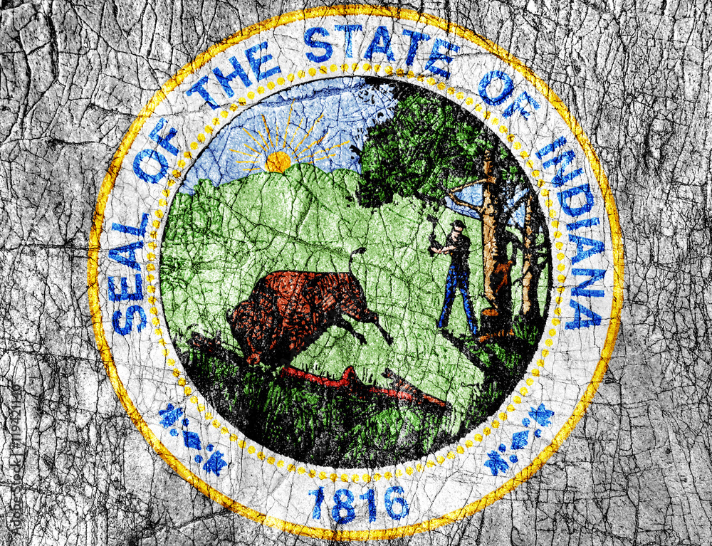 Grudge stone painted US Indiana seal flag Grudge stone painted US Indiana seal flag