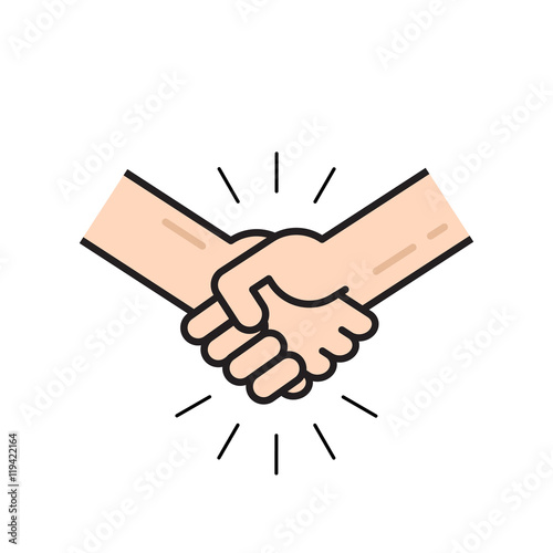 Handshake icon vector isolated on white background, flat outline line style hands shaking, symbol of agreement, deal, friendship