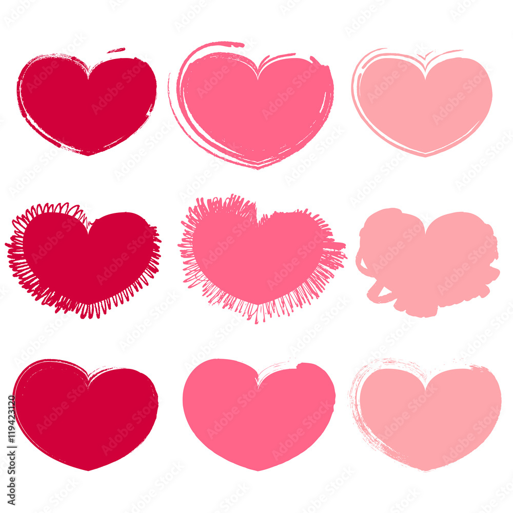 Pink hearts collection in grunge style for Valentine decoration