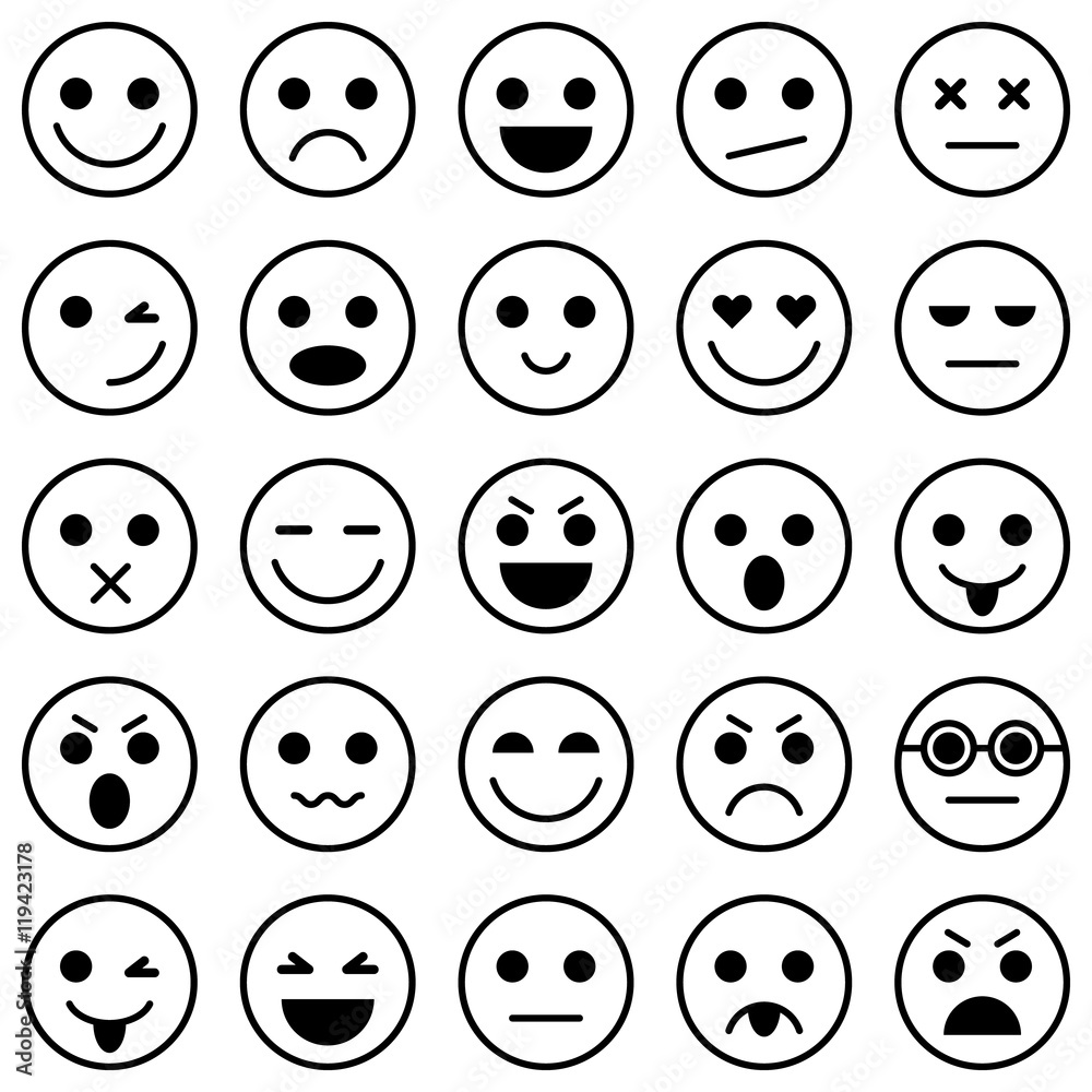 Set of Emoticons. Set of Emoji. Emoticon icons. Emoticon flat design ...