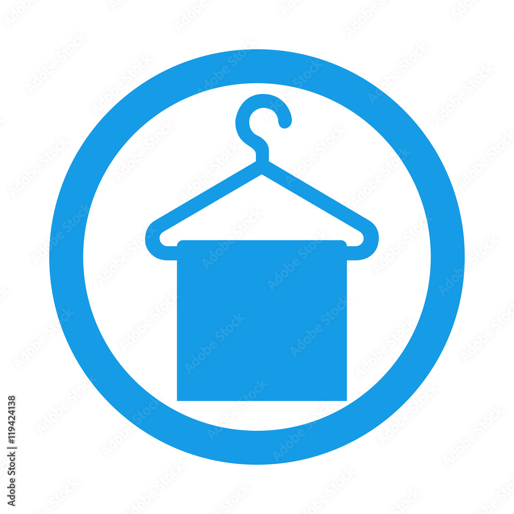 Icono plano percha con tela en circulo azul Icono plano percha con tela en circulo azul