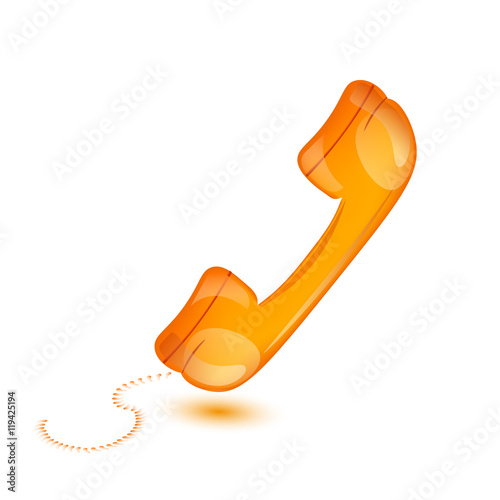  handset in orange, phone receiver,icon,  vector illustration
