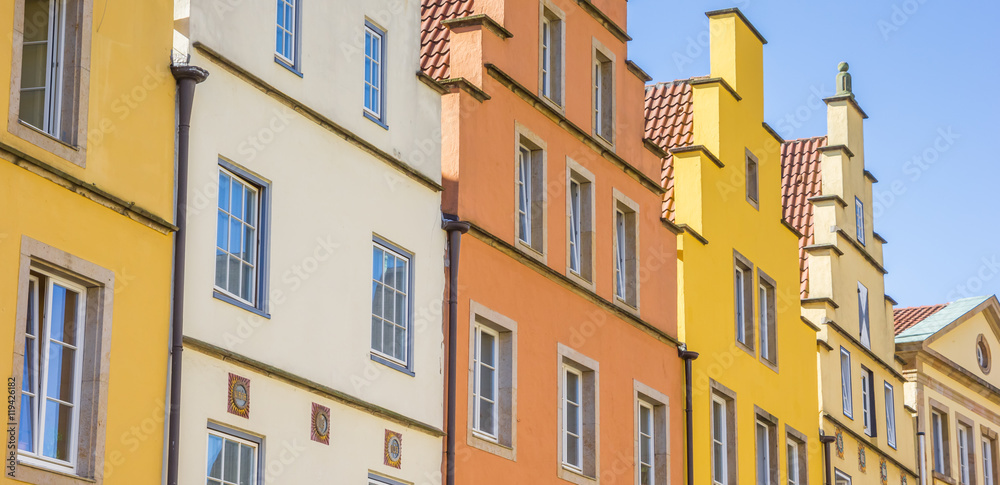 Panorama of colorful houses at the market square in Osnabruck