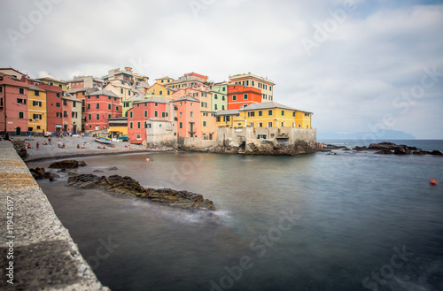 GENOA-BOCCADASSE, ITALY-AUGUST 29. Boccadasse, a Genoa quarter, looks like a small village surrounded by a city. The name means "donkey mouth" for its bay shape. On August 29, 2016 in Genoa, Italy.