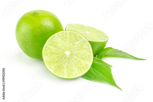 Fresh lime with two half Isolated on white