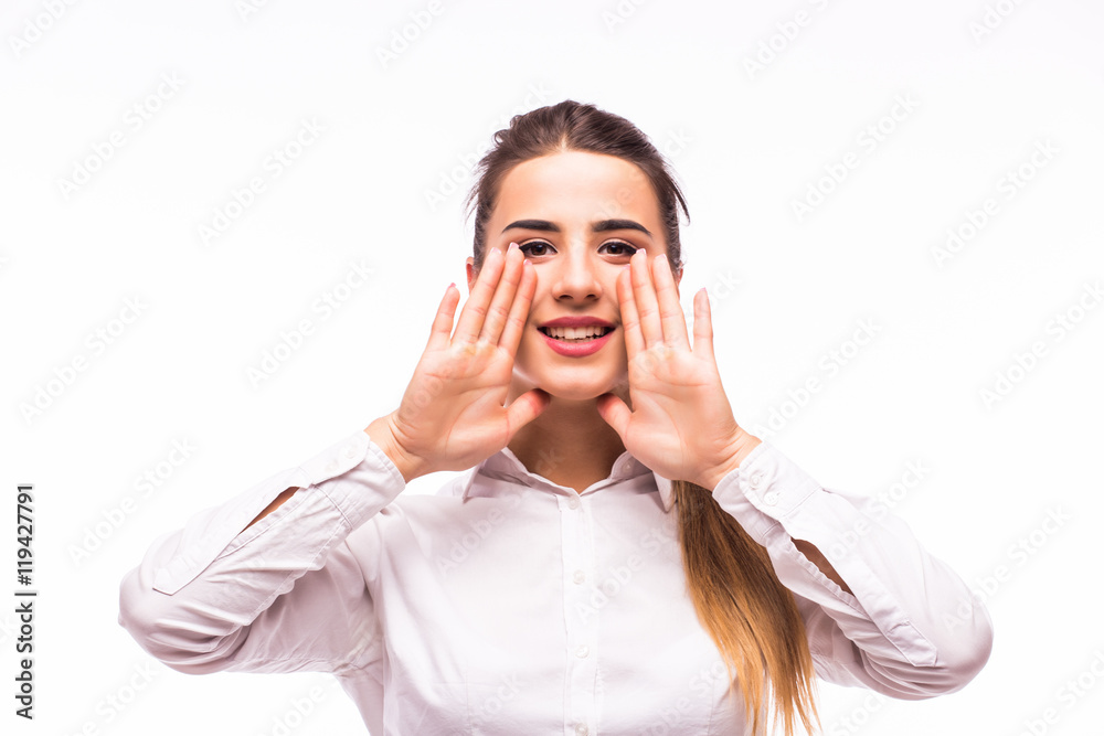 Business Woman Shouting - Isolated over a White Background Business Woman Shouting - Isolated over a White Background