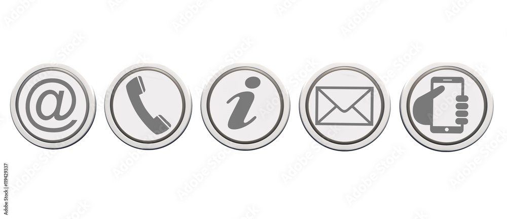 Contact Us – Set of light gray buttons with reflection isolated on white Contact Us – Set of light gray buttons with reflection isolated on white