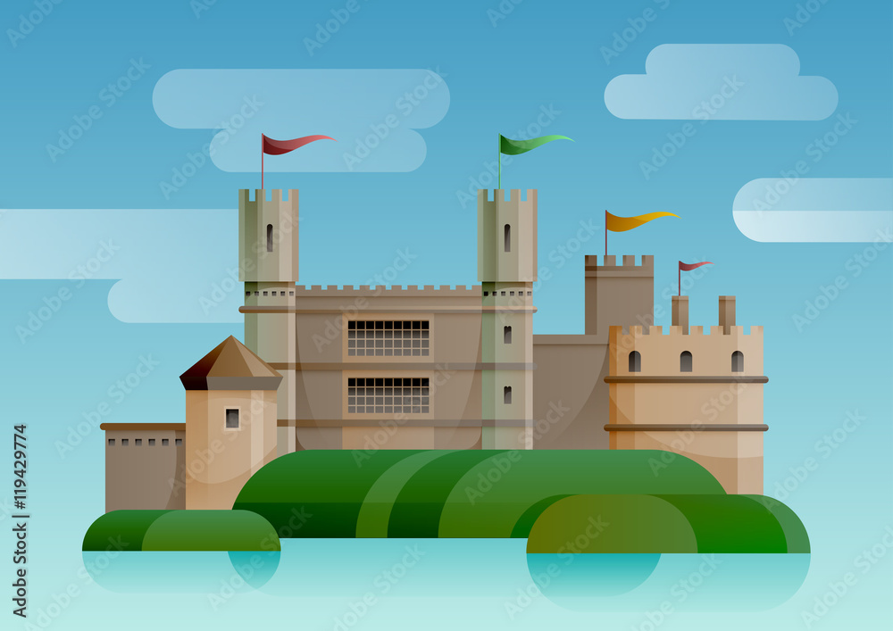 Castle with flags on the island