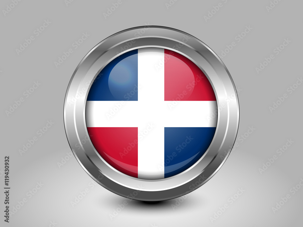 Flag of Dominican Republic. Metal and Glass Round Icon