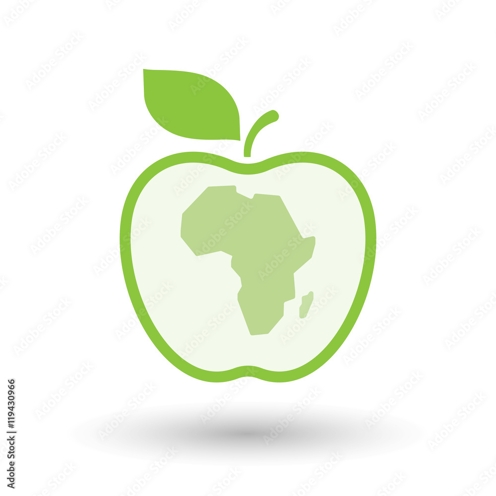 Isolated  line art  apple icon with  a map of the african contin