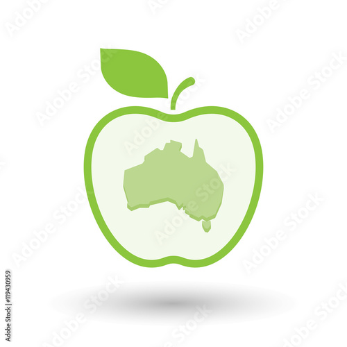 Isolated  line art  apple icon with  a map of Australia