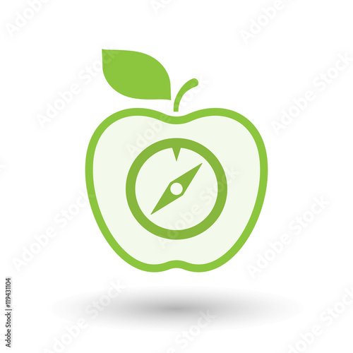 Isolated  line art  apple icon with a compass