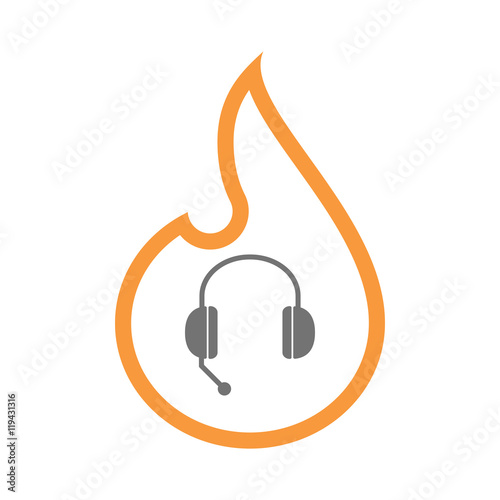 Isolated  line art  flame icon with  a hands free phone device