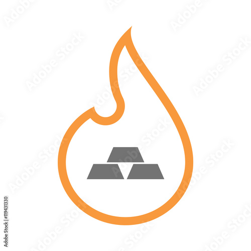 Isolated  line art  flame icon with three gold bullions