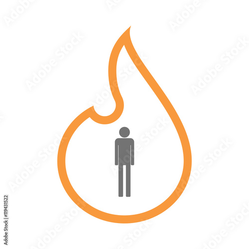 Isolated  line art  flame icon with a male pictogram