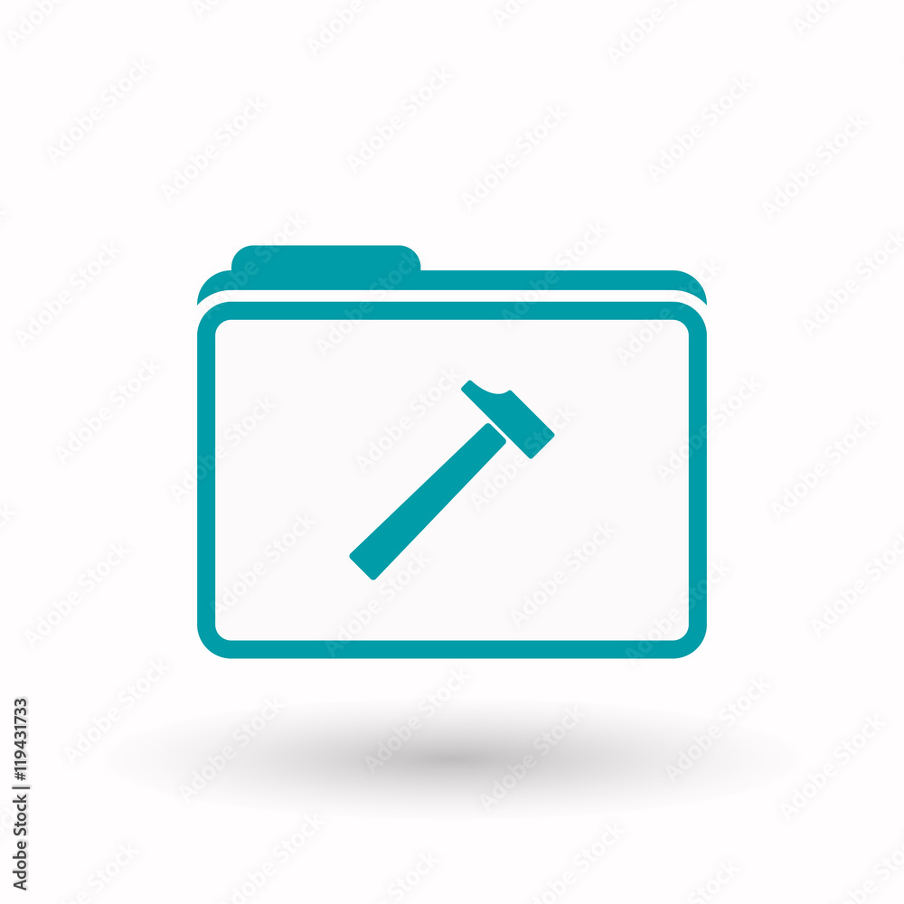 Isolated line art folder icon with a hammer Isolated line art folder icon with a hammer