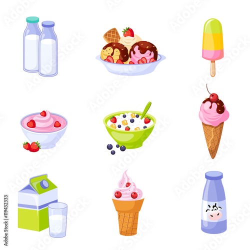 Dairy Products Assortment Set Of Isolated Icons