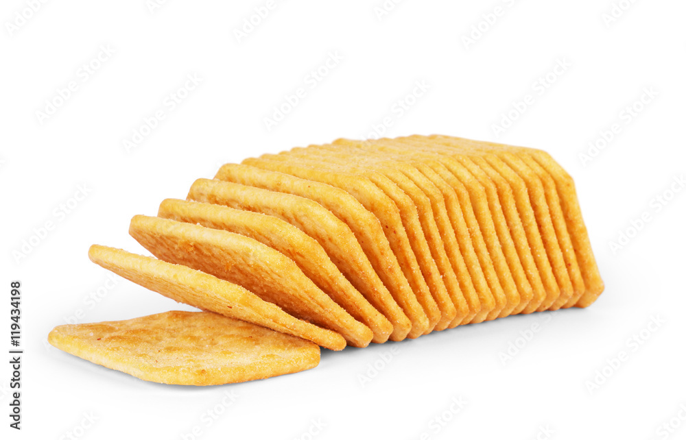 Heap of crackers isolated on a white background Heap of crackers isolated on a white background