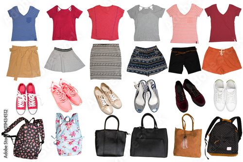 collage of clothes on a white background