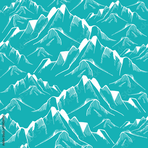 Hand drawn mountain seamless pattern. Landscape pattern. Vector illustration