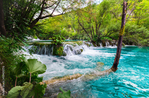Plitvice Lakes, Croatia. Natural park with waterfalls and turquoise water
