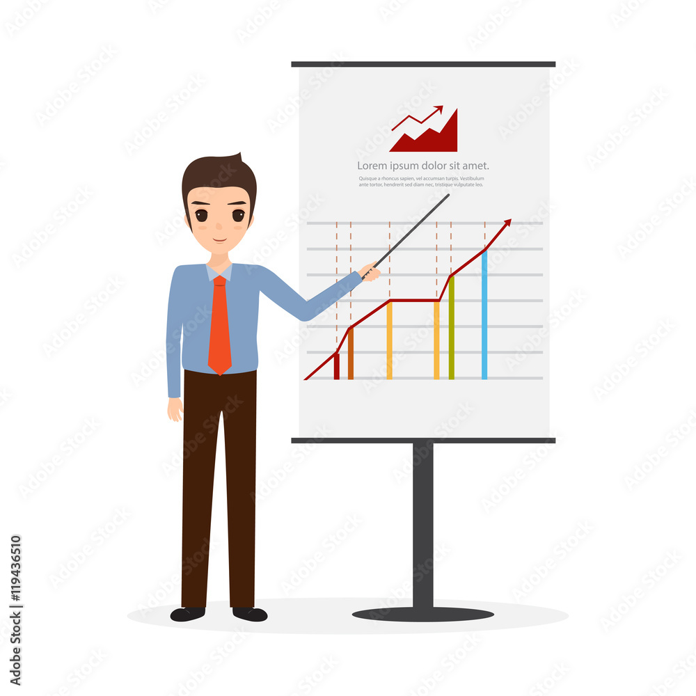 Business man presentation chart on a white board.