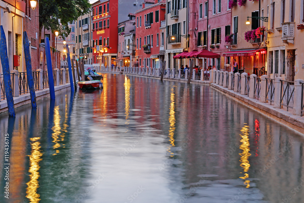 Canal in Venice at night.