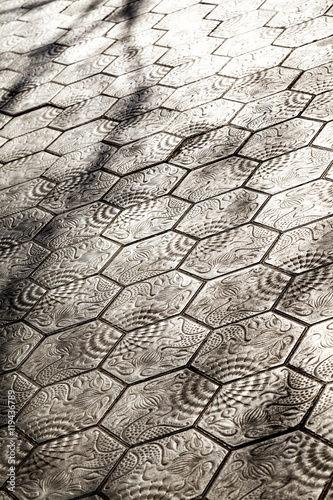 Paviment with Gaudi design in Paseo de Gracia Avenue in Barcelon photo