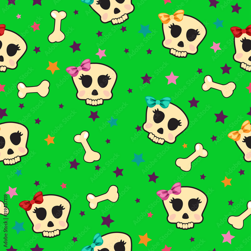 Obraz premium Seamless with stars and the bones of the skull girl glamorous, set4