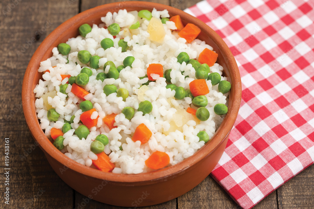 Cooked rice with peas and vegetables Cooked rice with peas and vegetables