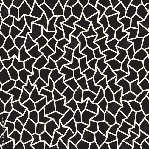 Vector Seamless Black and White Jagged Lines Mosaic Pattern