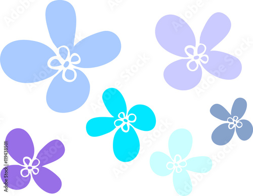Simple flowers of several sizes of blue color