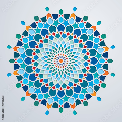 Arabic circle geometric pattern colorful mosaic
