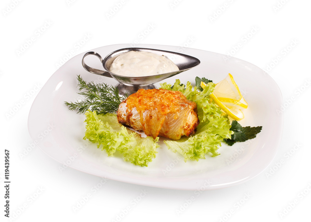 meat with sauce on a white plate meat with sauce on a white plate