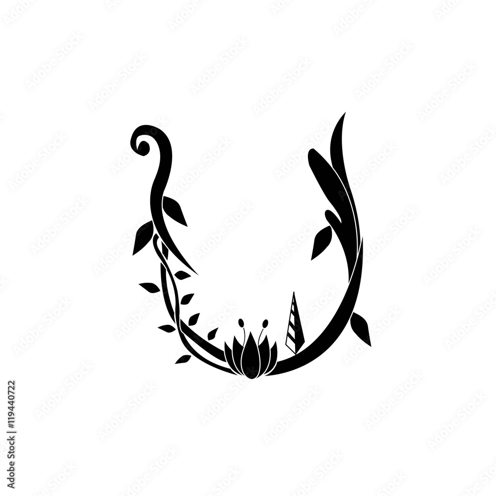 letter U font in floral black and white letter U font in floral black and white