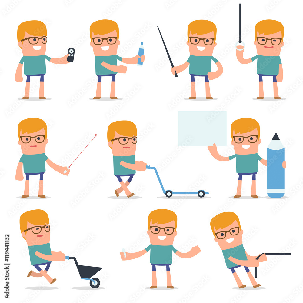 Set of Happy and Intelligent Character Teenager making presentat Set of Happy and Intelligent Character Teenager making presentat