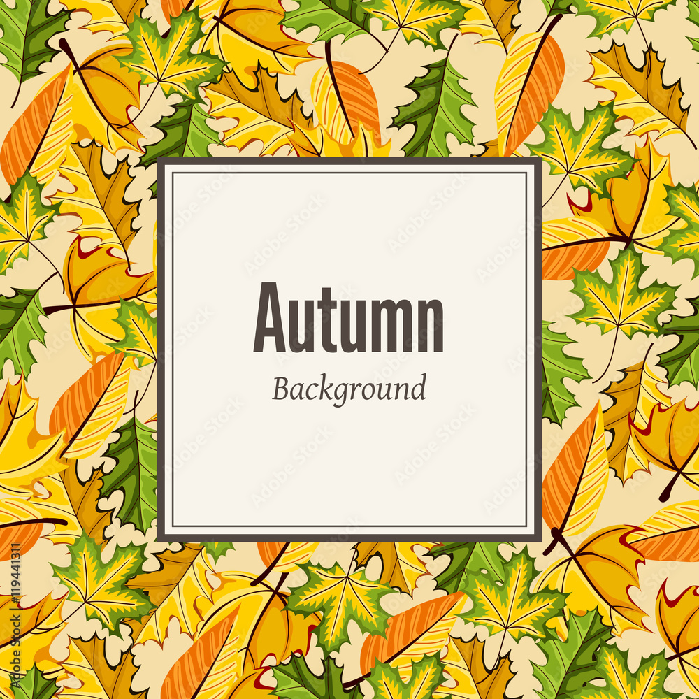 Autumn leaves fall on border vector illustration. Background with hand ...