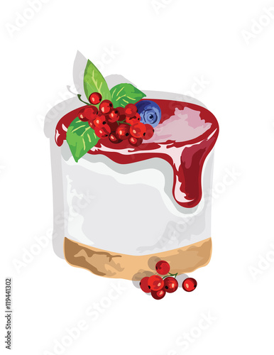 Delicious cake Vector isolated.  Vector cake slice isolate. Cranberry fruits jam topic
