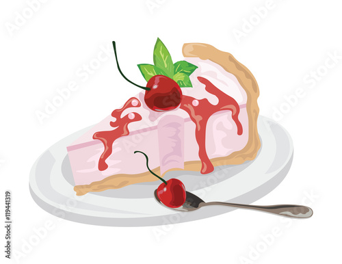 Delicious cake Vector isolated. Vector cake slice isolate. Cranberry fruits j...