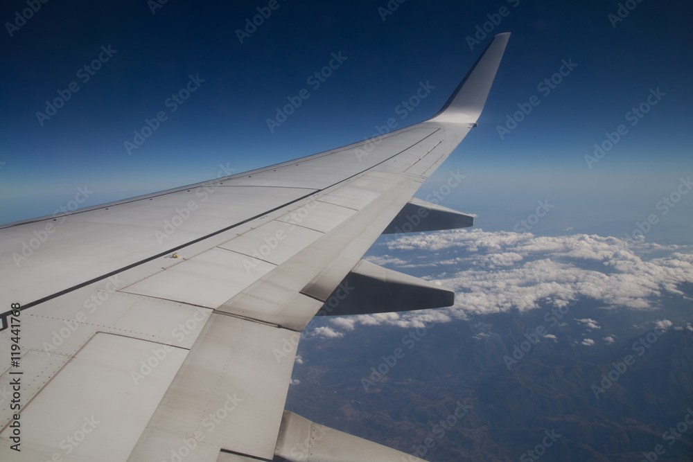 View of jet plane wing