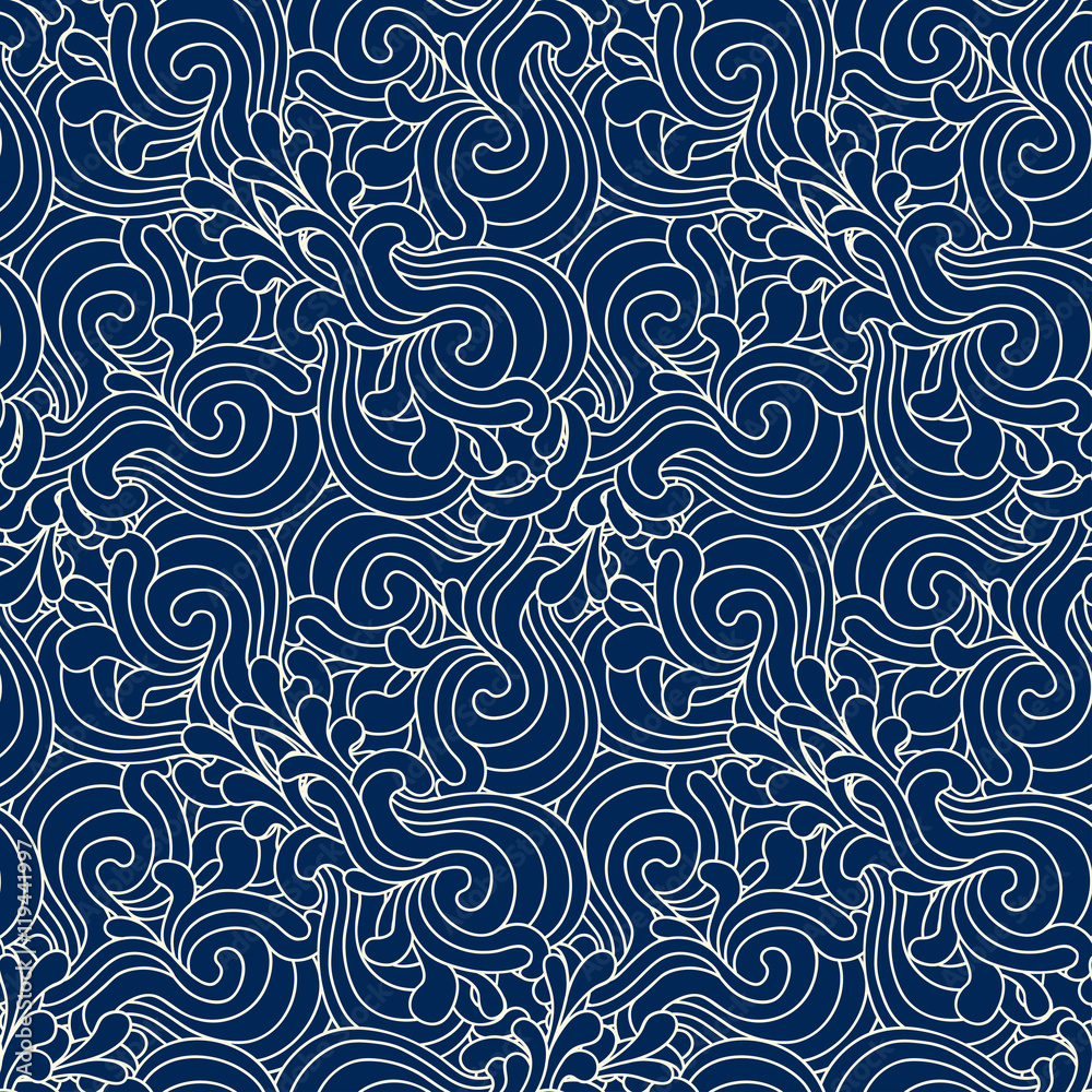 Seamless decorative zentangle graphic pattern on dark blue backg Seamless decorative zentangle graphic pattern on dark blue backg