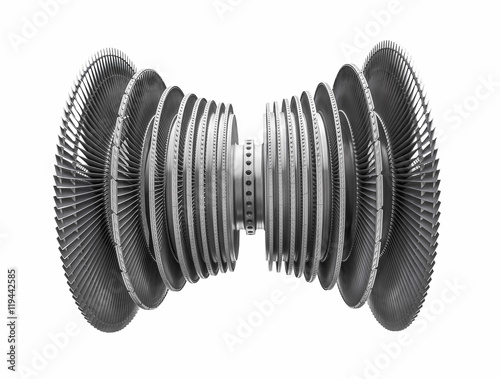 Steam turbine of thermal power plant isolated path on white background